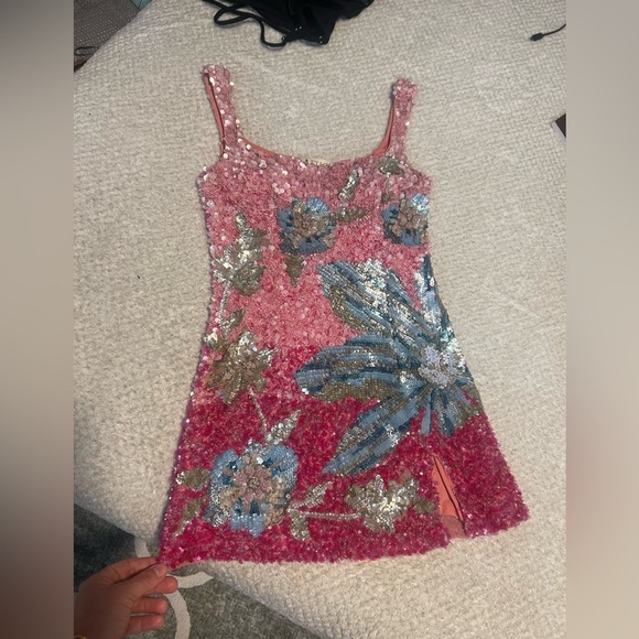 NWT LA FUORI Fleur Oasis Fully Embellished Mini Dress in Pink Ombre $890 - Small - Picture 17 of 17